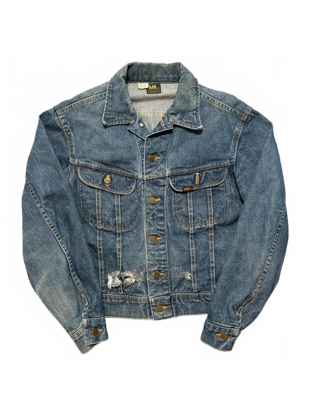 VTG 70's Lee Sanforized Union Faded Distressed Denim Trucker Jacket Men's M Blue